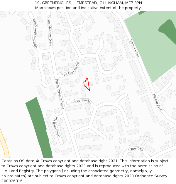 19, GREENFINCHES, HEMPSTEAD, GILLINGHAM, ME7 3PN: Location map and indicative extent of plot