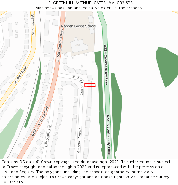 19, GREENHILL AVENUE, CATERHAM, CR3 6PR: Location map and indicative extent of plot