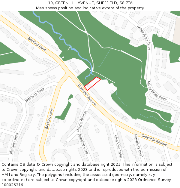 19, GREENHILL AVENUE, SHEFFIELD, S8 7TA: Location map and indicative extent of plot