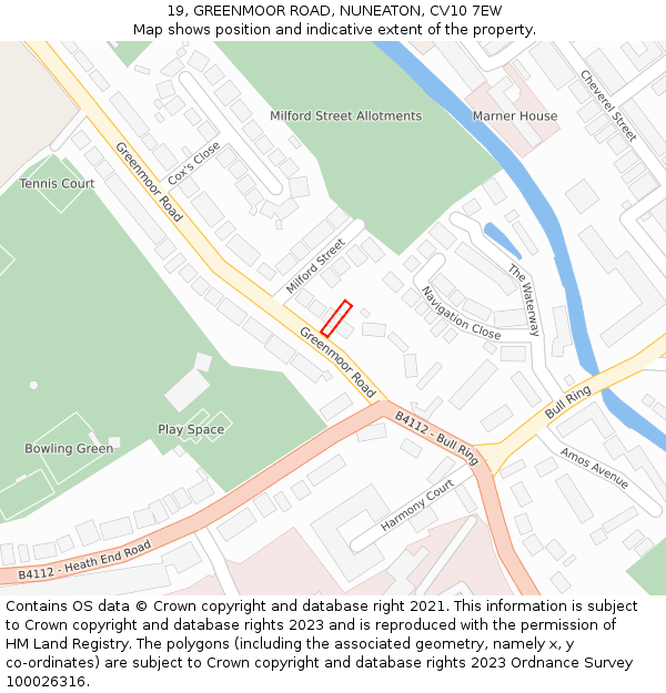 19, GREENMOOR ROAD, NUNEATON, CV10 7EW: Location map and indicative extent of plot