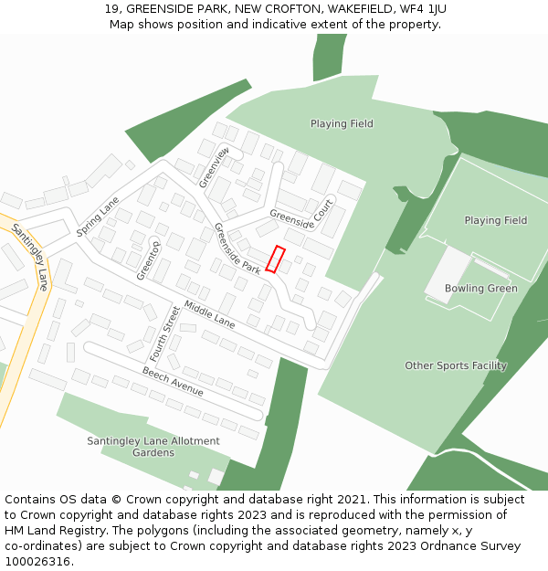 19, GREENSIDE PARK, NEW CROFTON, WAKEFIELD, WF4 1JU: Location map and indicative extent of plot