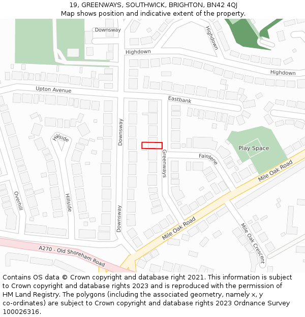 19, GREENWAYS, SOUTHWICK, BRIGHTON, BN42 4QJ: Location map and indicative extent of plot