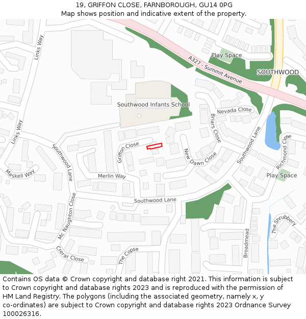 19, GRIFFON CLOSE, FARNBOROUGH, GU14 0PG: Location map and indicative extent of plot