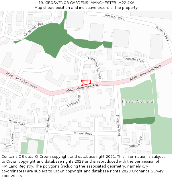 19, GROSVENOR GARDENS, MANCHESTER, M22 4XA: Location map and indicative extent of plot