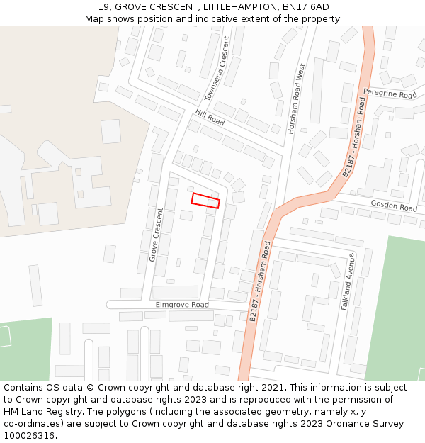 19, GROVE CRESCENT, LITTLEHAMPTON, BN17 6AD: Location map and indicative extent of plot