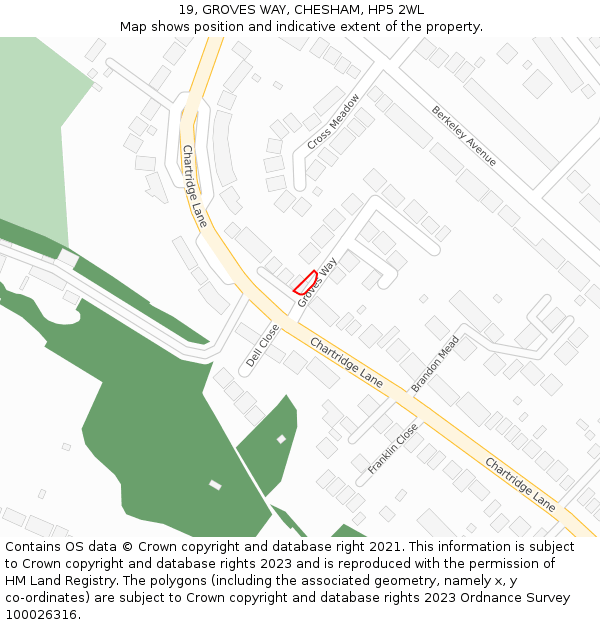 19, GROVES WAY, CHESHAM, HP5 2WL: Location map and indicative extent of plot