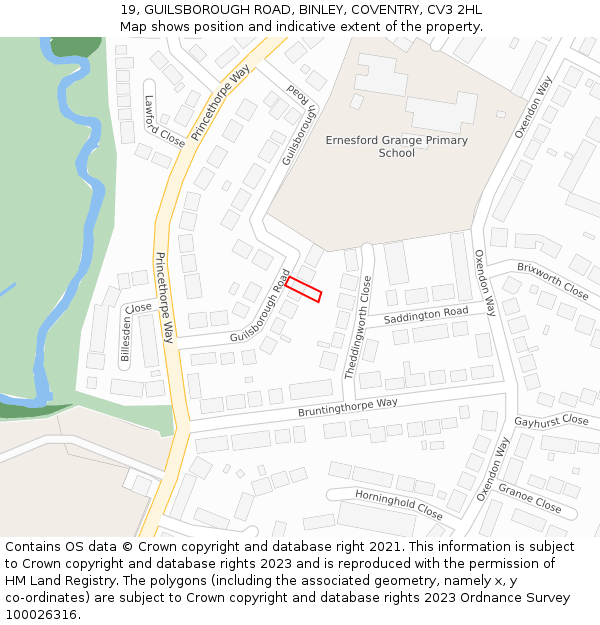 19, GUILSBOROUGH ROAD, BINLEY, COVENTRY, CV3 2HL: Location map and indicative extent of plot