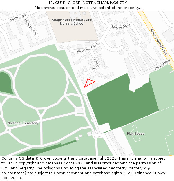 19, GUNN CLOSE, NOTTINGHAM, NG6 7DY: Location map and indicative extent of plot