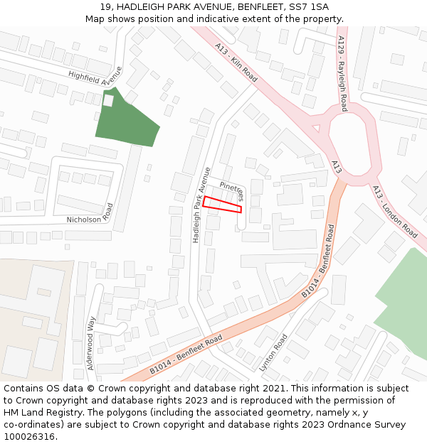19, HADLEIGH PARK AVENUE, BENFLEET, SS7 1SA: Location map and indicative extent of plot