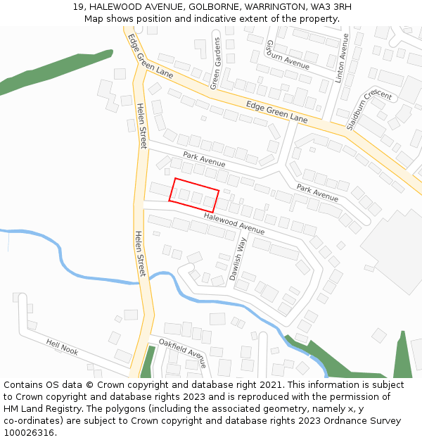 19, HALEWOOD AVENUE, GOLBORNE, WARRINGTON, WA3 3RH: Location map and indicative extent of plot