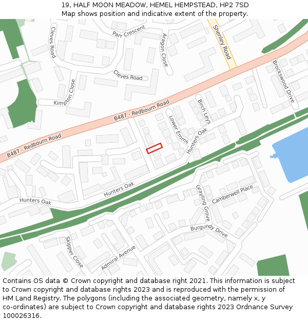 19, HALF MOON MEADOW, HEMEL HEMPSTEAD, HP2 7SD: Location map and indicative extent of plot