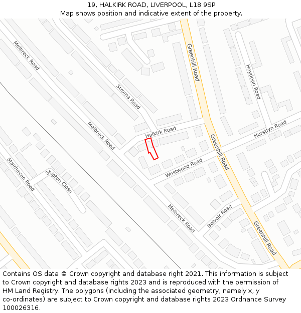 19, HALKIRK ROAD, LIVERPOOL, L18 9SP: Location map and indicative extent of plot