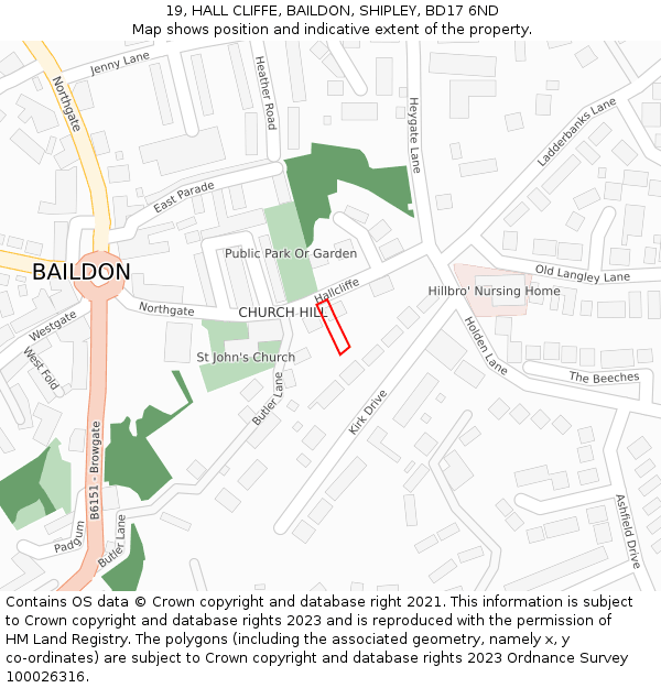 19, HALL CLIFFE, BAILDON, SHIPLEY, BD17 6ND: Location map and indicative extent of plot