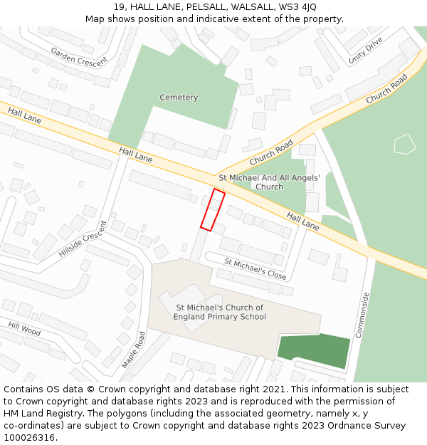 19, HALL LANE, PELSALL, WALSALL, WS3 4JQ: Location map and indicative extent of plot