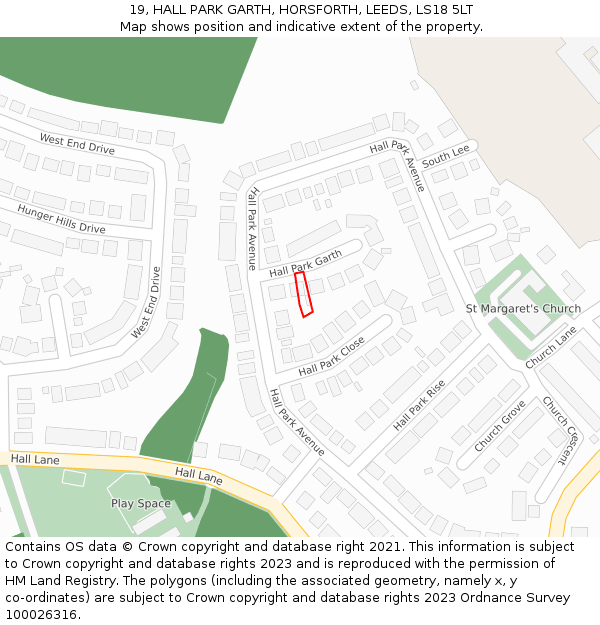 19, HALL PARK GARTH, HORSFORTH, LEEDS, LS18 5LT: Location map and indicative extent of plot