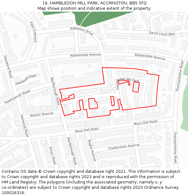 19, HAMBLEDON MILL PARK, ACCRINGTON, BB5 5FQ: Location map and indicative extent of plot