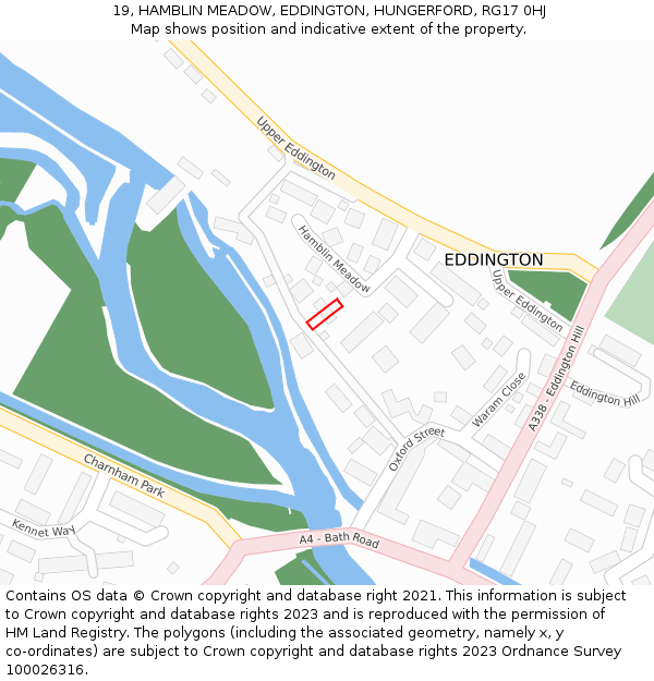 19, HAMBLIN MEADOW, EDDINGTON, HUNGERFORD, RG17 0HJ: Location map and indicative extent of plot