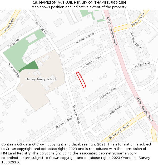 19, HAMILTON AVENUE, HENLEY-ON-THAMES, RG9 1SH: Location map and indicative extent of plot