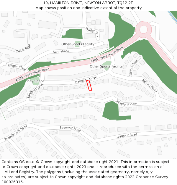 19, HAMILTON DRIVE, NEWTON ABBOT, TQ12 2TL: Location map and indicative extent of plot