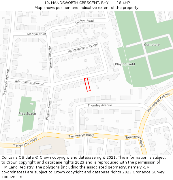 19, HANDSWORTH CRESCENT, RHYL, LL18 4HP: Location map and indicative extent of plot