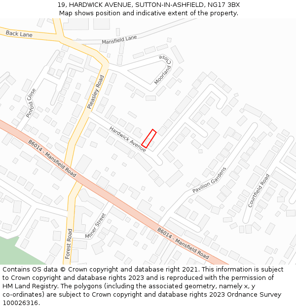 19, HARDWICK AVENUE, SUTTON-IN-ASHFIELD, NG17 3BX: Location map and indicative extent of plot