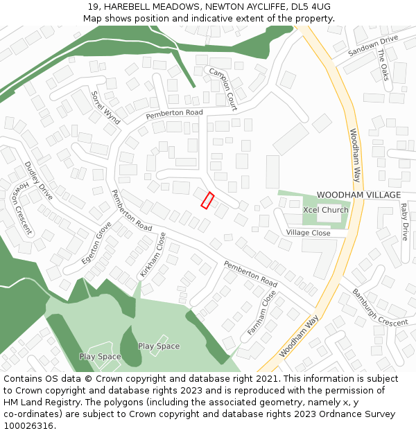 19, HAREBELL MEADOWS, NEWTON AYCLIFFE, DL5 4UG: Location map and indicative extent of plot