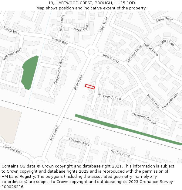 19, HAREWOOD CREST, BROUGH, HU15 1QD: Location map and indicative extent of plot