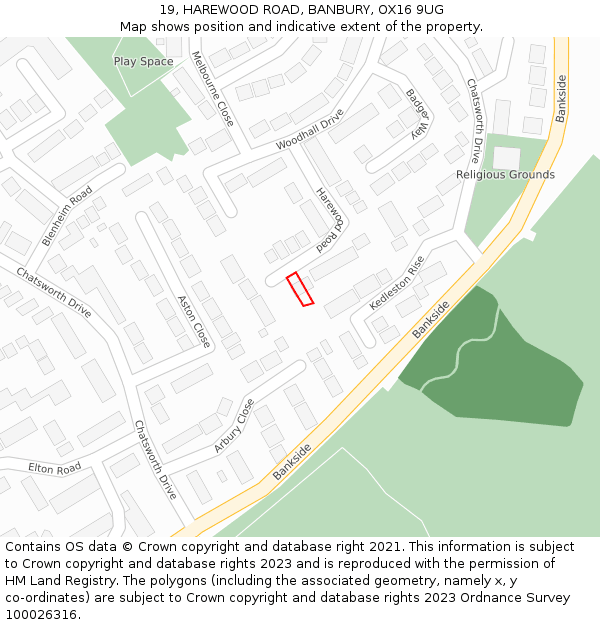 19, HAREWOOD ROAD, BANBURY, OX16 9UG: Location map and indicative extent of plot