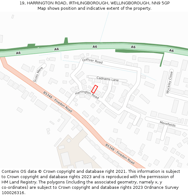 19, HARRINGTON ROAD, IRTHLINGBOROUGH, WELLINGBOROUGH, NN9 5GP: Location map and indicative extent of plot