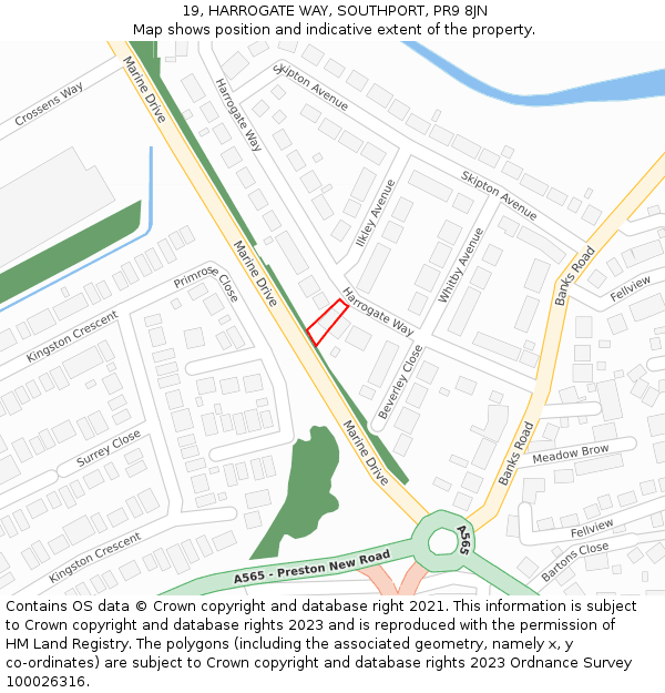 19, HARROGATE WAY, SOUTHPORT, PR9 8JN: Location map and indicative extent of plot