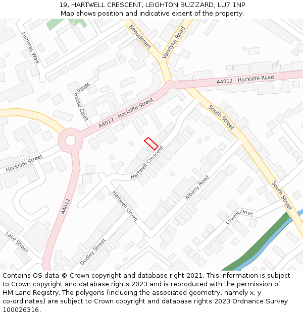 19, HARTWELL CRESCENT, LEIGHTON BUZZARD, LU7 1NP: Location map and indicative extent of plot