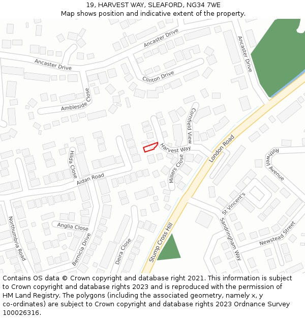 19, HARVEST WAY, SLEAFORD, NG34 7WE: Location map and indicative extent of plot