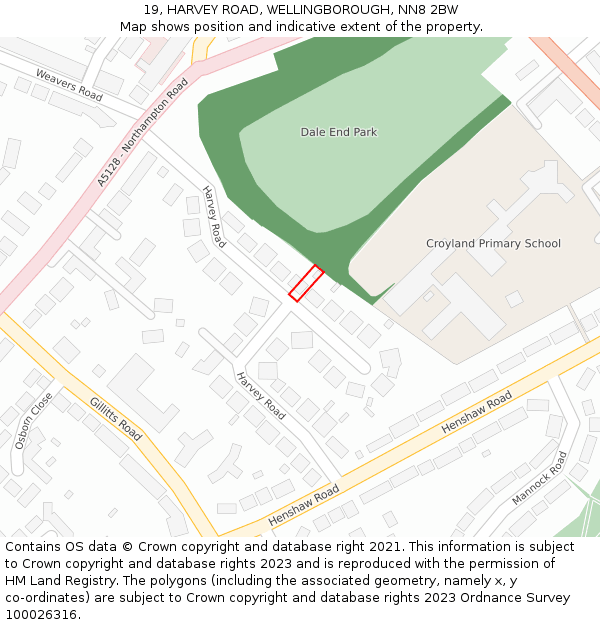 19, HARVEY ROAD, WELLINGBOROUGH, NN8 2BW: Location map and indicative extent of plot