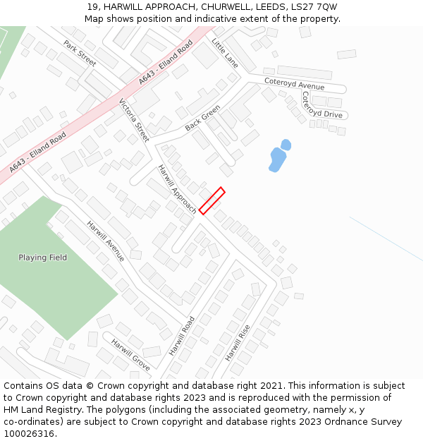 19, HARWILL APPROACH, CHURWELL, LEEDS, LS27 7QW: Location map and indicative extent of plot