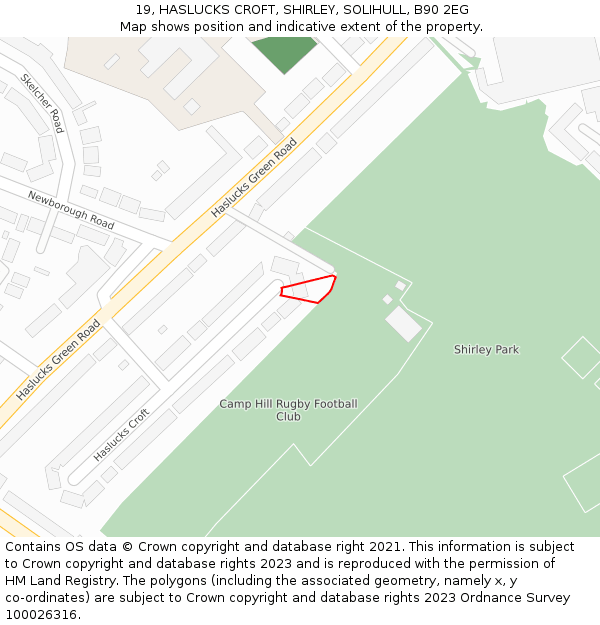 19, HASLUCKS CROFT, SHIRLEY, SOLIHULL, B90 2EG: Location map and indicative extent of plot