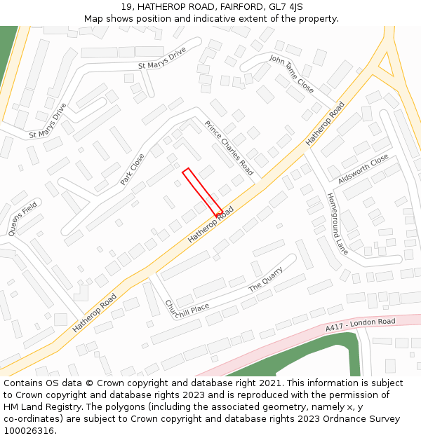 19, HATHEROP ROAD, FAIRFORD, GL7 4JS: Location map and indicative extent of plot