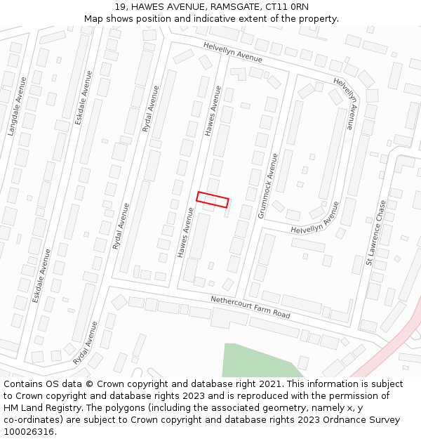 19, HAWES AVENUE, RAMSGATE, CT11 0RN: Location map and indicative extent of plot