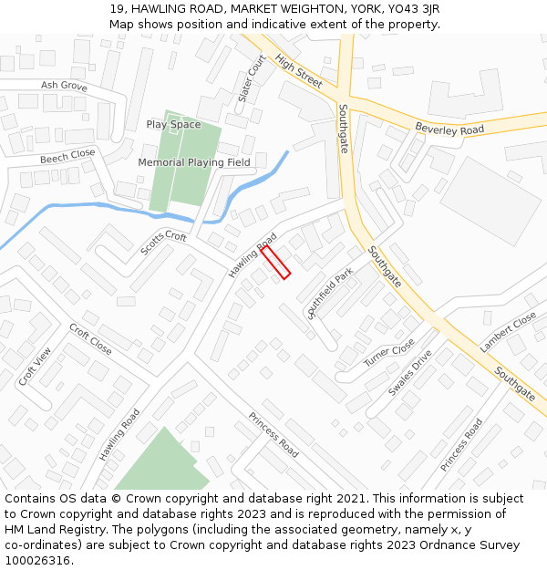 19, HAWLING ROAD, MARKET WEIGHTON, YORK, YO43 3JR: Location map and indicative extent of plot