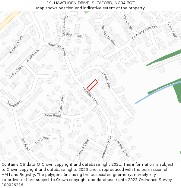 19, HAWTHORN DRIVE, SLEAFORD, NG34 7GZ: Location map and indicative extent of plot