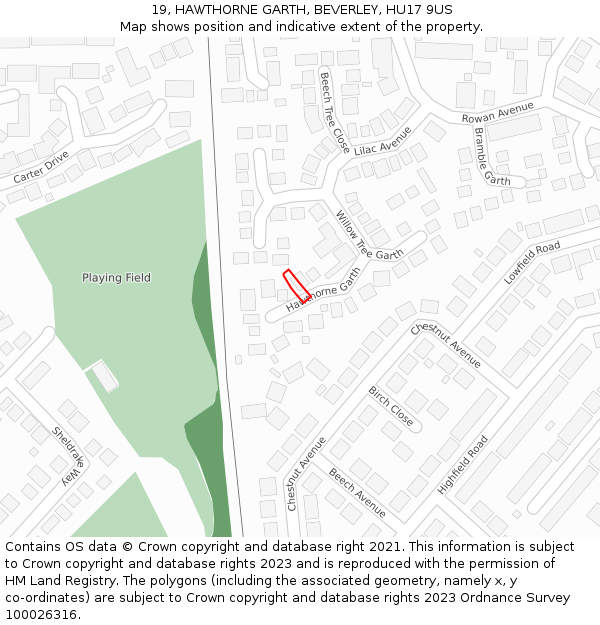19, HAWTHORNE GARTH, BEVERLEY, HU17 9US: Location map and indicative extent of plot