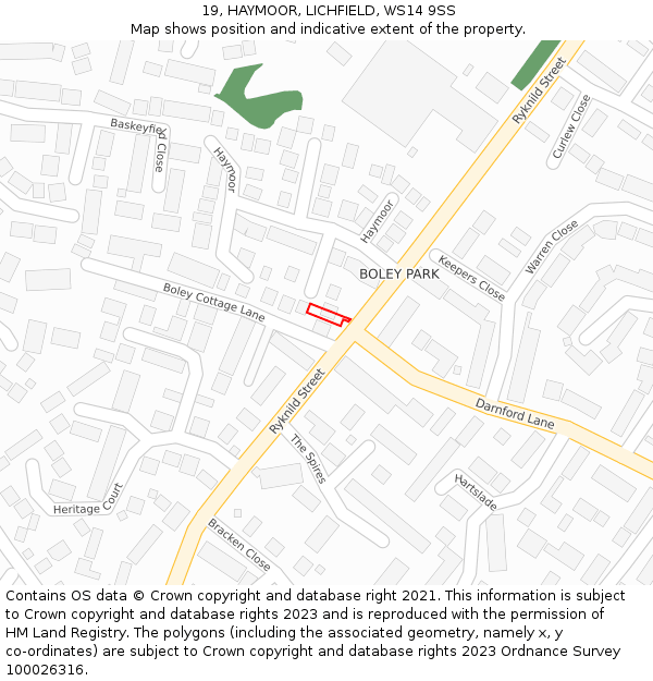 19, HAYMOOR, LICHFIELD, WS14 9SS: Location map and indicative extent of plot