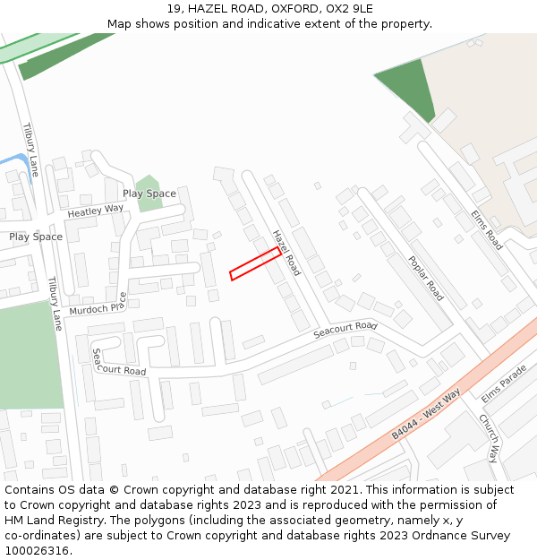 19, HAZEL ROAD, OXFORD, OX2 9LE: Location map and indicative extent of plot