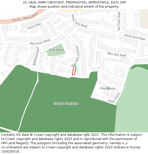 19, HEAL PARK CRESCENT, FREMINGTON, BARNSTAPLE, EX31 3AP: Location map and indicative extent of plot