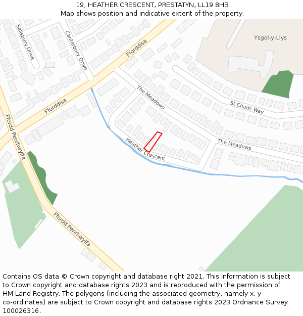 19, HEATHER CRESCENT, PRESTATYN, LL19 8HB: Location map and indicative extent of plot