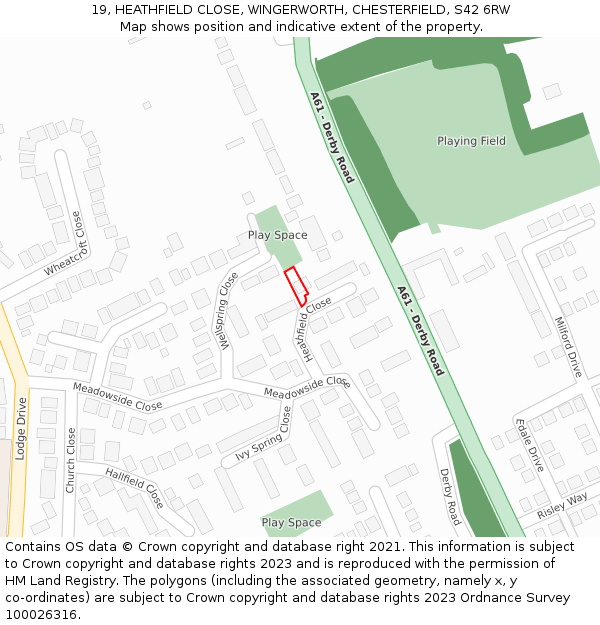 19, HEATHFIELD CLOSE, WINGERWORTH, CHESTERFIELD, S42 6RW: Location map and indicative extent of plot