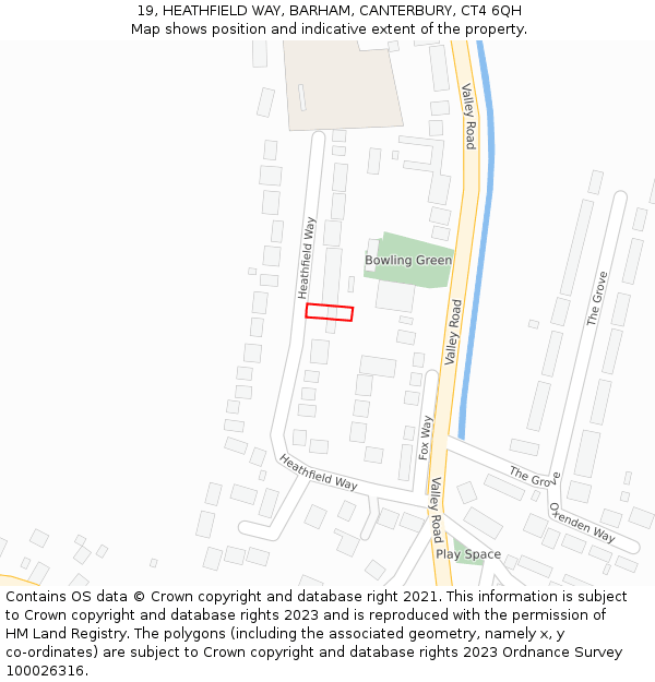19, HEATHFIELD WAY, BARHAM, CANTERBURY, CT4 6QH: Location map and indicative extent of plot