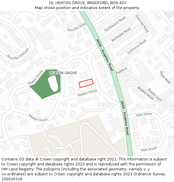 19, HEATON GROVE, BRADFORD, BD9 4DY: Location map and indicative extent of plot