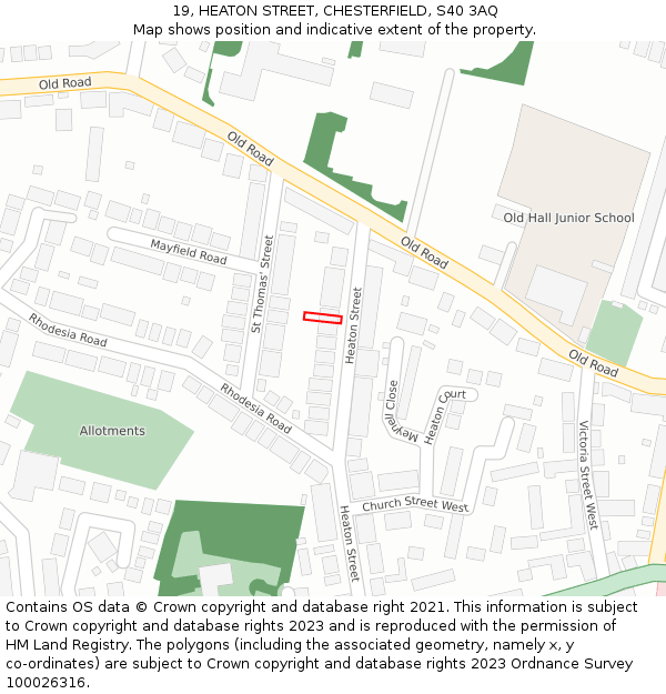 19, HEATON STREET, CHESTERFIELD, S40 3AQ: Location map and indicative extent of plot