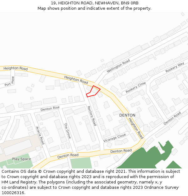 19, HEIGHTON ROAD, NEWHAVEN, BN9 0RB: Location map and indicative extent of plot