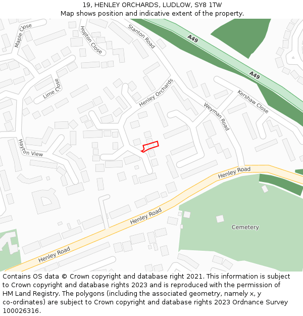 19, HENLEY ORCHARDS, LUDLOW, SY8 1TW: Location map and indicative extent of plot